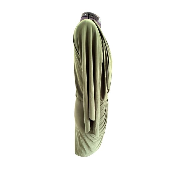 MISA Los Angeles Green Teget Mini Dress‎ Knot Front Bell Sleeves V Neck Draped S - Picture 4 of 9